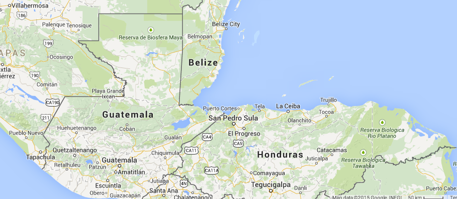 Location of Belize in Central America