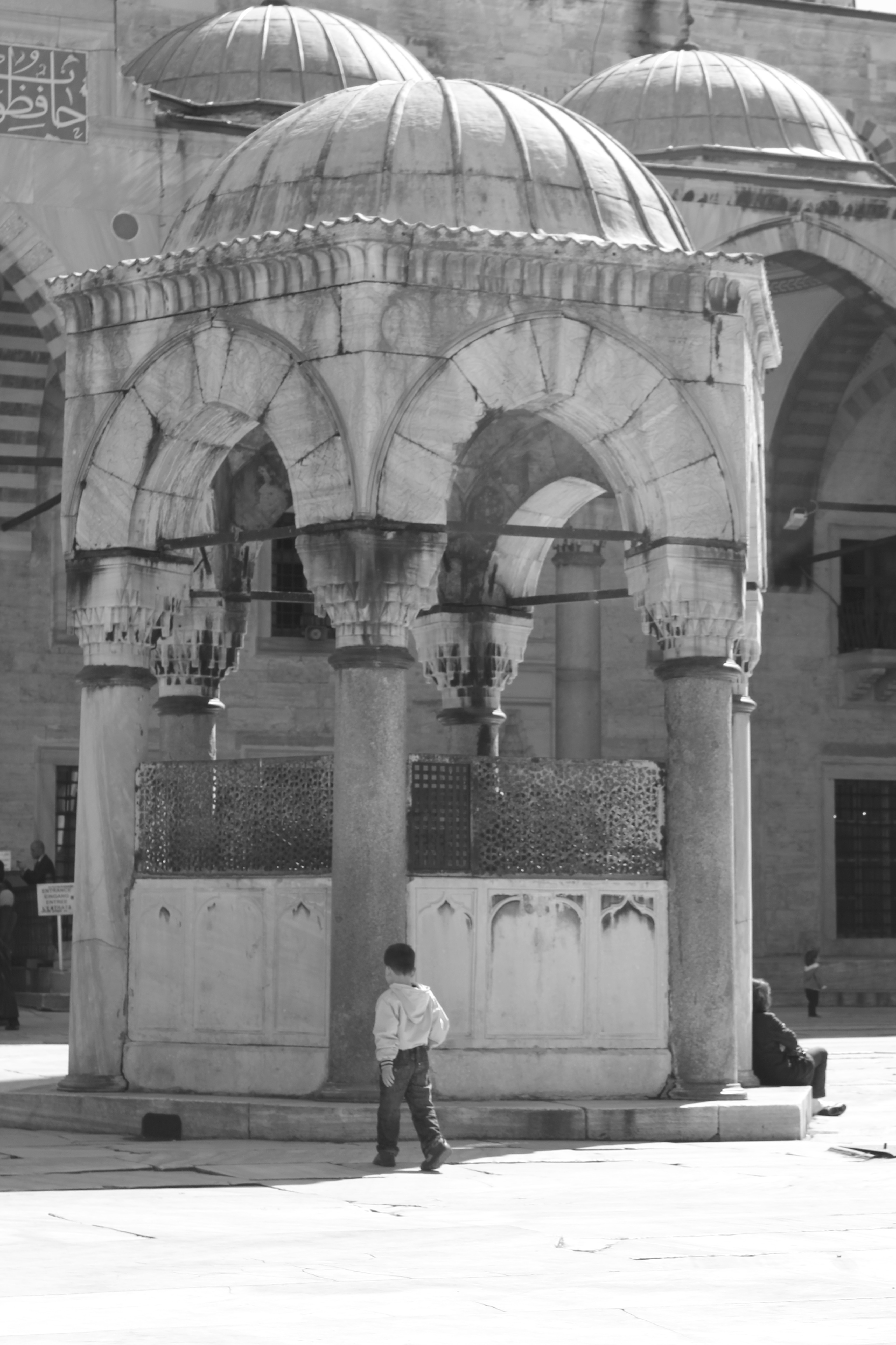 Boy Next to Mosque - Black-n-White; Istanbul, Turkey; 2013
