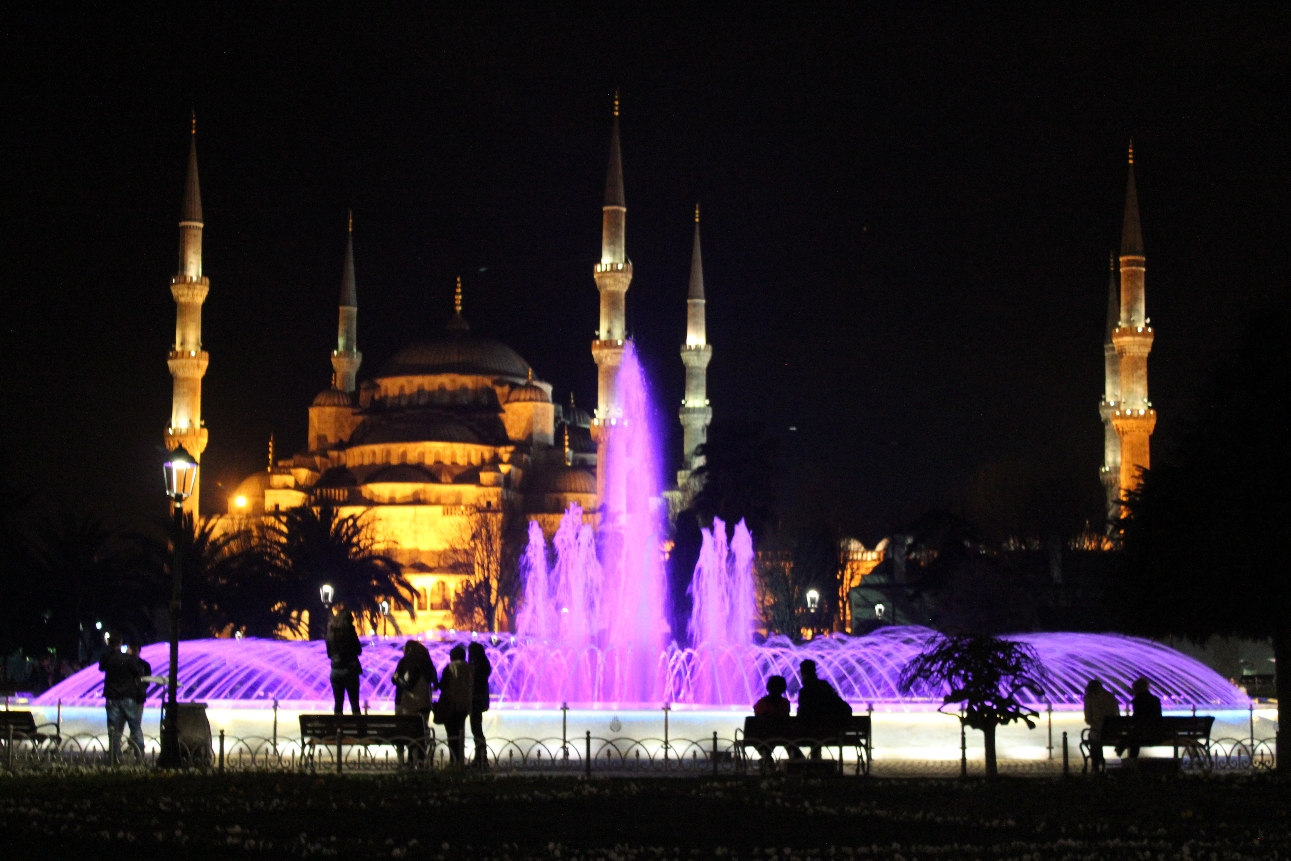 Hagia Sophia with Purple Water Fountain; Istanbul, Turkey; 2013